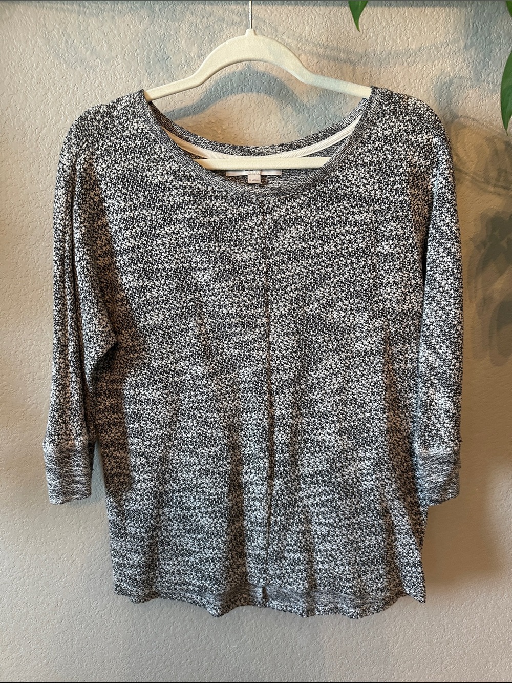 LOFT Black and White Marled Long Sleeve Tee